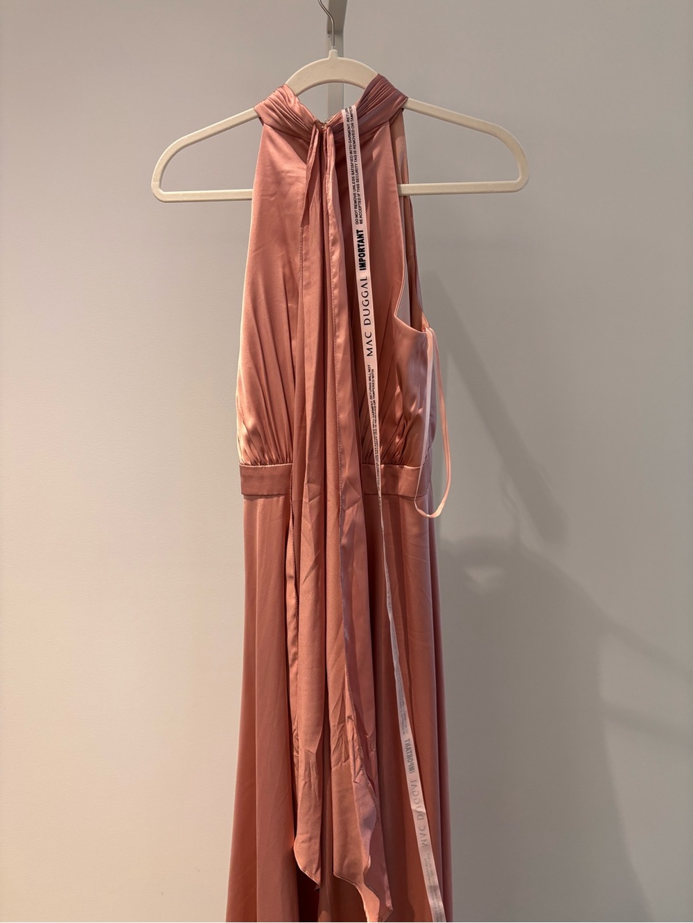 Mac Duggal Pink High Neck Satin High Low Gown Dress - Picture 8 of 9